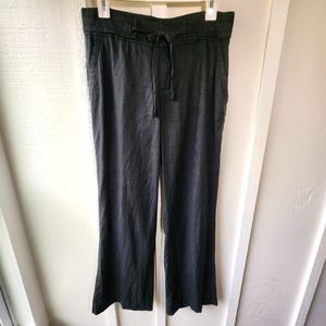 Zara Black Wide-Leg Linen Pants Slip On Drawstring Pockets Size Medium